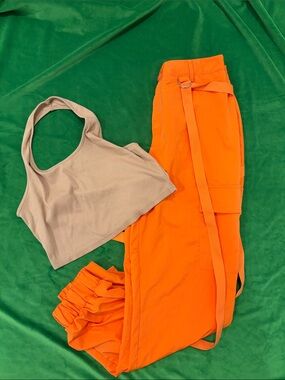 SHEIN Bright Orange Cargo Joggers with Belt